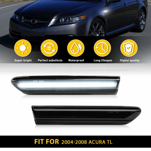 Pair Of Smoked White LED Side Marker Lights For 2004-2008 Acura TL - Front Left & Right - DOT/SAE Certified