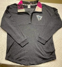 Victoria’s Secret PINK Sequin Quarter Zip Pullover Medium Gray Colorblock Collar