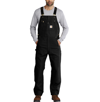 carhartt men's black duck bib work overalls
