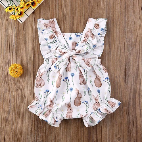 Infant Baby Girls Easter Bunny Romper Ruffled Sleeveless Bodysuit One-Piece J... - Picture 6 of 7