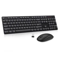Wireless Keyboard and Mouse Combo Silent Full Size Cordless USB 2.4GHz Black