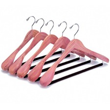 5 Pack Cedar Suit Hangers with Extra Wide Shoulder, Wooden Clothes Hangers fo