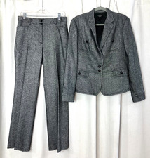 Talbots Wool Blend Pants Suit Gray Salt Pepper Micro Tweed Blazer 12 Pants 8 Set