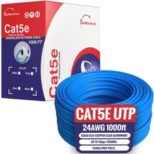 1000ft Cat5e Solid 24AWG Cable UTP Cat5 Bulk Pull Box Network Copper Clad Alu...
