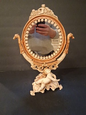 Antique Vanity Mirror Cast ''Iron Art'' Swivel Victorian Heavy Angel Ornate(4)