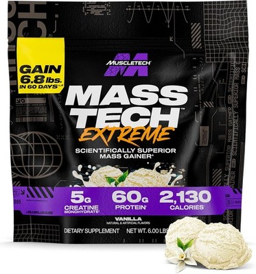 High-Protein Mass Tech Extreme Gainer, Vanilla Milkshake, 6LB Bag *EXP 03/2028*