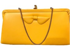 Vintage 1980  s Yellow Clutch Purse With Bow And Chain Handle Boho