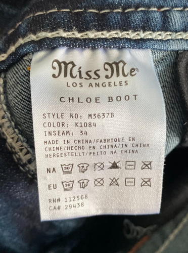 Miss Me Chloe Boot Jeans Dark Wash Intricate Stitch Bling 30 x 33 M3637B - Picture 5 of 5