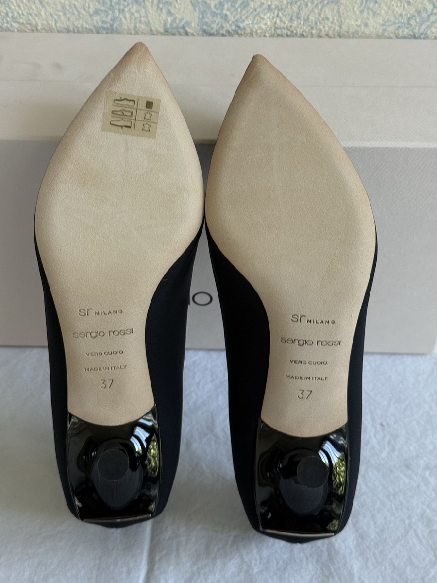 Sergio Rossi sr Milano 75 Pumps Black Selva Drill Heels Size 37 IT