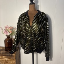 Velvet Sequin Bomber Jacket Black/Gold Sz One Size 80’s made In USA Vintage
