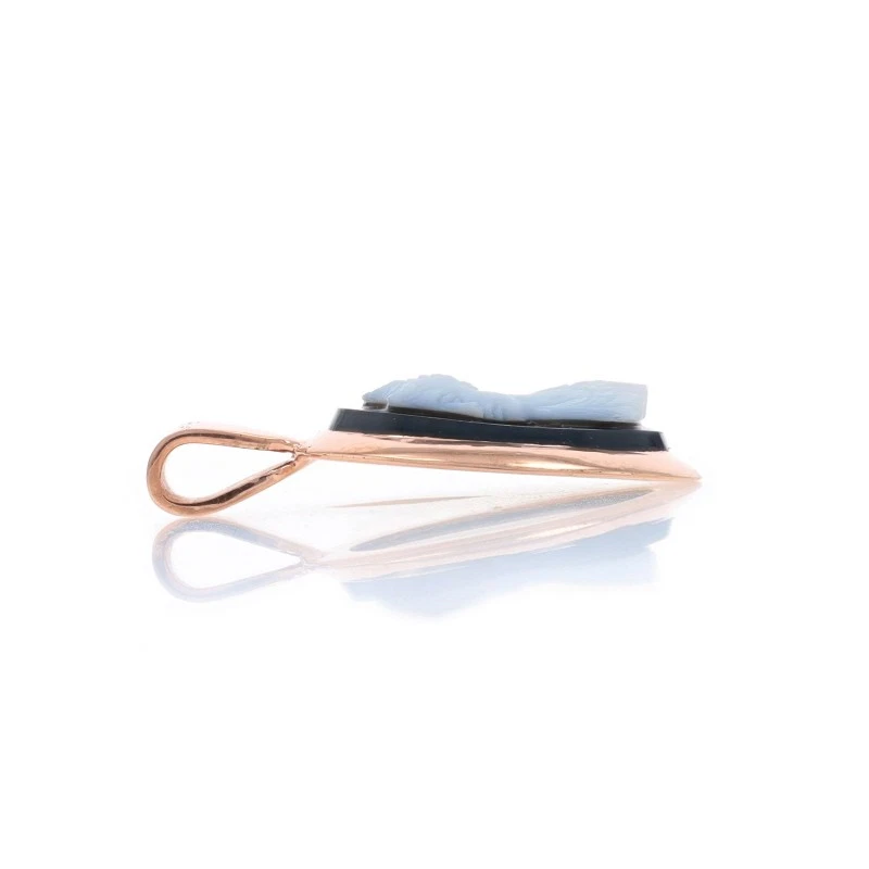 Винтажный кулон из розового золота с твердым камнем/полосатым агатом - силуэт резной камеи 10 карат - Изображение 2 из 4