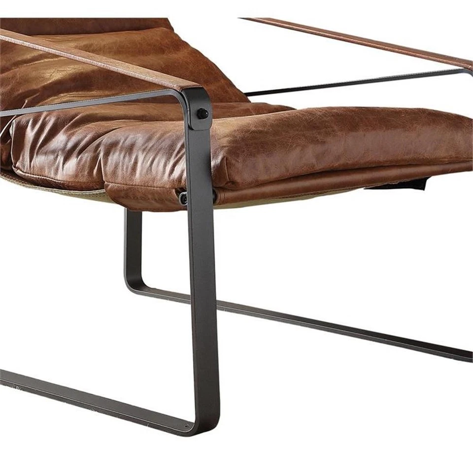 Silla acento tapicería de cuero de grano superior ACME Quoba en cacao Foto 4 de 4