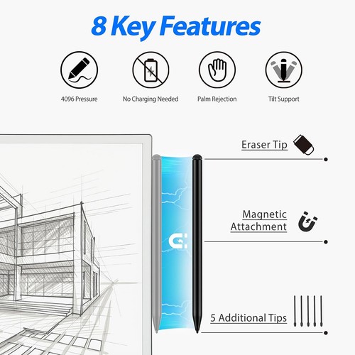 Magnetic Stylus For-Remarkable 2 With Interchangeable Tips And Palm Rejection - Picture 10 of 15