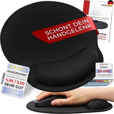 wortek Mauspad mit Gelkissen aus Memoryschaum - 23x26cm - Ergonomisches Mauspad