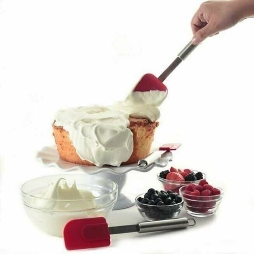 Norpro 3pc Silicone / Stainless Steel Bowl Scraper Spoonula Spatula Set - Red - Picture 7 of 8