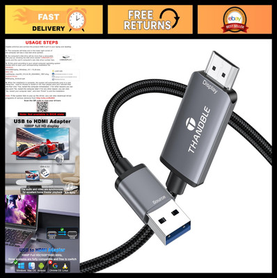 USB to HDMI Adapter Cable 6FT, 1080P 60Hz for Monitor, TV, Projector - Driver Re