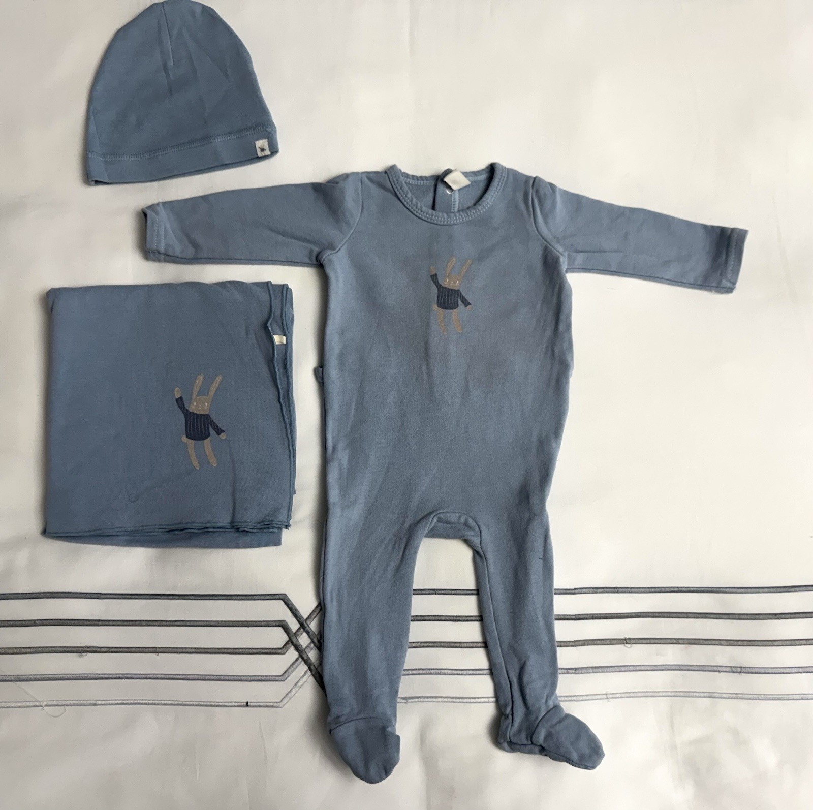 Baby Romper Set with Hat and Blanket - Blue-image