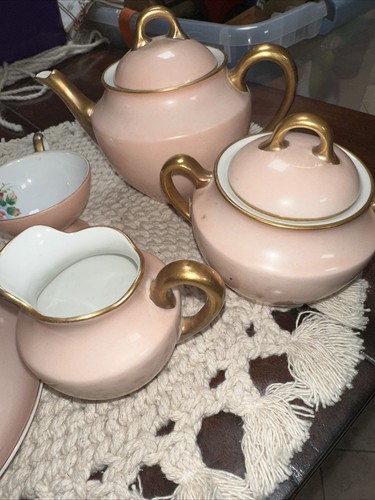 RARE VINTAGE RICHARD GINORI TEA Demitasse SET Pink Gold Creamer Sugar Teapot B5 - Picture 3 of 16