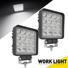 2Pcs Square 16 LED White Work Lights Flood Beam Lamps w/ Brackets Truck Uprated