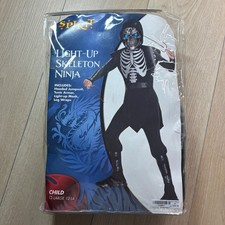 Spirit Halloween Light-Up Skeleton Ninja Costume Kids Large 12-14 Black Silver