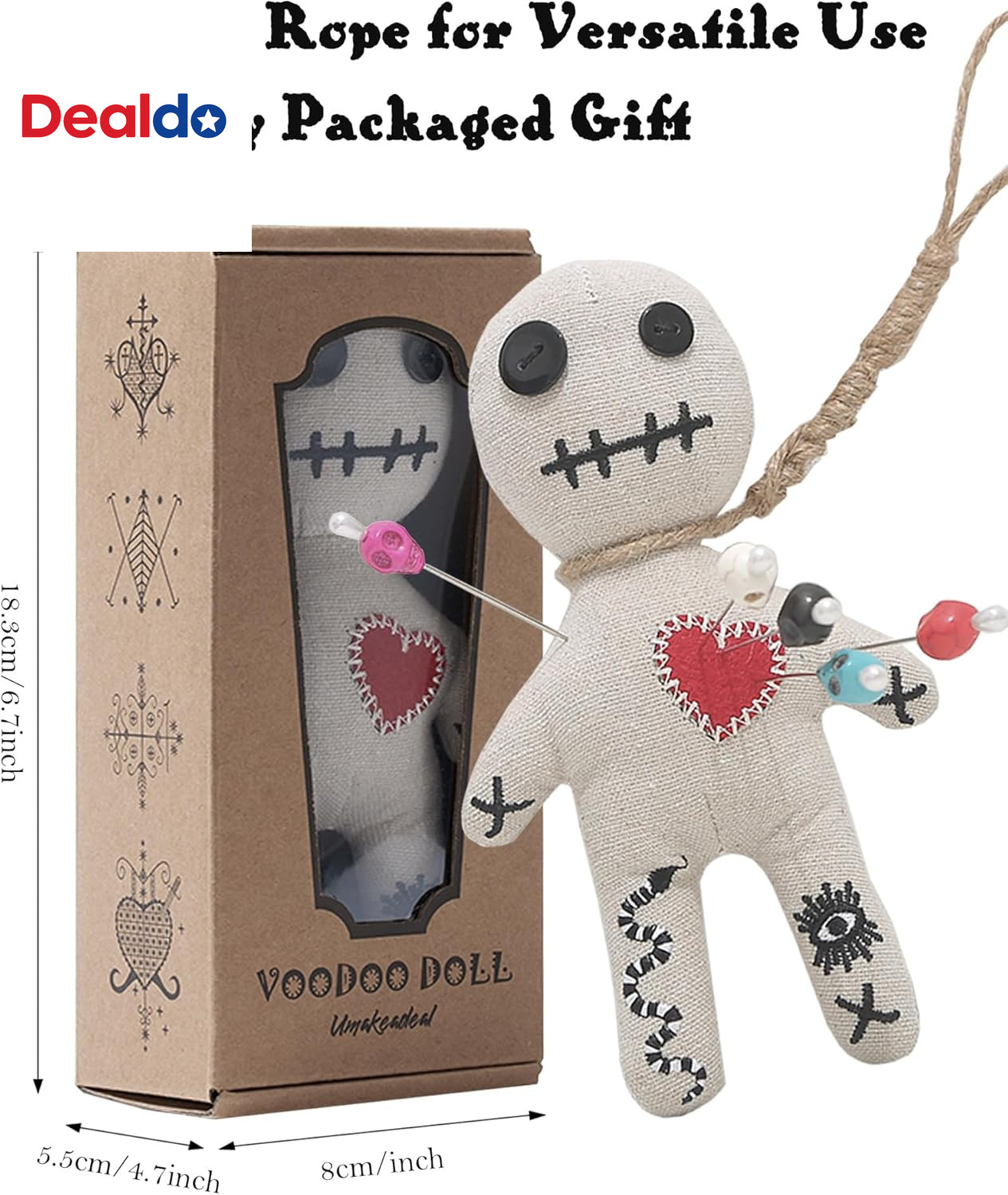 Voodoo Doll Set Include Spell Cards and 7 Pcs Stress Relief Pins, Dammit Creepy