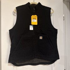 Carhartt Women s Washed Duck Sherpa-Lined Mock Neck Vest Black, Size L, NWT