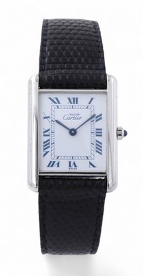 Vintage 80s CARTIER Tank Quartz White Dial Solid 925 Silver Case - 681006 - 23mm