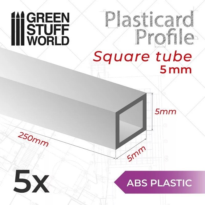 Green Stuff World GSW9119 ABS Plasticard Profile Squared Tube 5mm - New