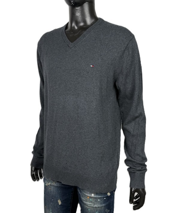 Tommy Hilfiger Maglione Uomo Taglia XL Grigio Pima Cotton 8 Cashmere Scollo V