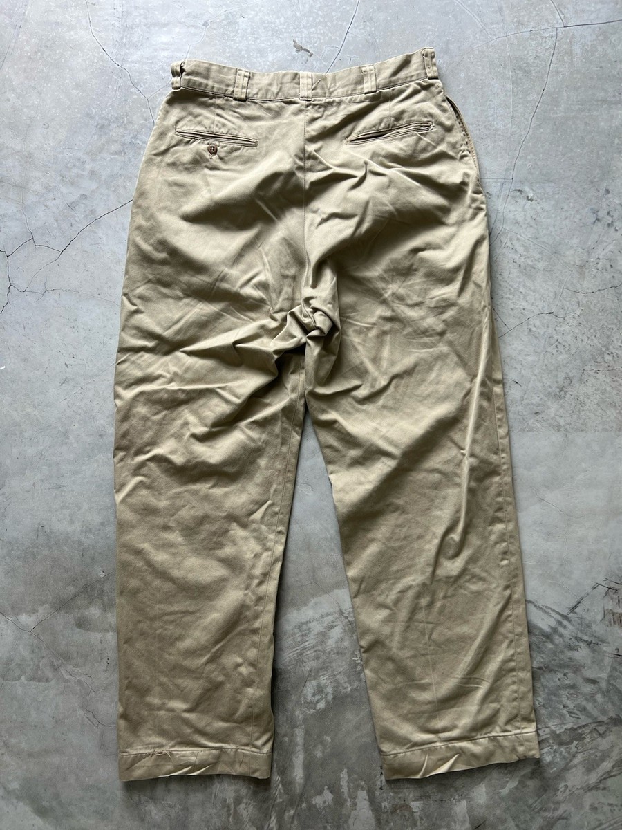 Vtg US Army Khaki Chino Pants Uniform Twill Rapid Zipper Trouser
