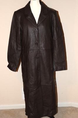 Vintage Women's Brown CENTIGRADE 100% Leather Jacket Trench Coat Size Medium EXC