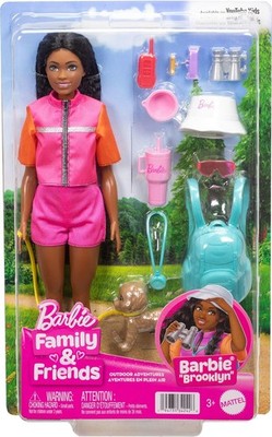 Barbie Brooklyn Camping Puppe mit Hund Rucksack Schlafsack etc. Mattel JJV60