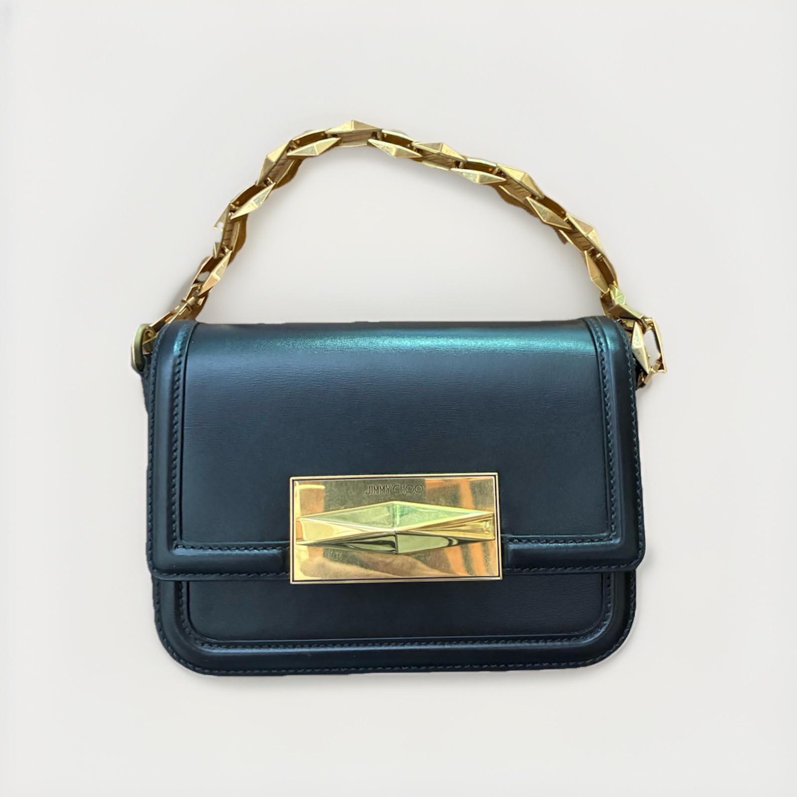 JIMMY CHOO BOX CALFSKIN DIAMOND CROSSBODY BAG BLACK