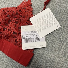 La Perla Lace Bra Bralette 36B Triangle Sheer Floral Lace Top ITALY LUXURY Red
