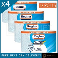 12 ROLLS REGINA BLITZ 3PLY KITCHEN ROLL FAMILY 4-PACK PAPER TOWELS 210 SHEETS