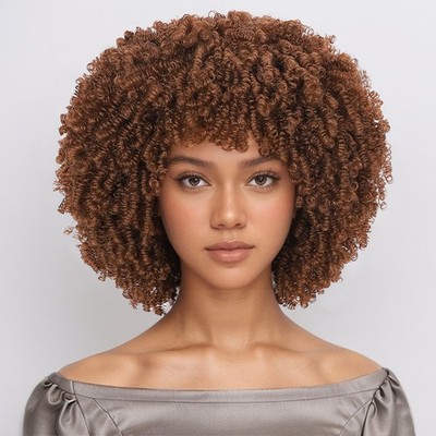 Short 6mm Tiny Coily Afro Wig for Women Fluffy Kinky Curly Synthetic Hair Wig