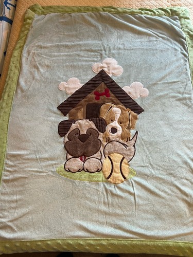 LITTLE MIRACLES Green Dog Doghouse Sherpa Blanket Fleece 30x40