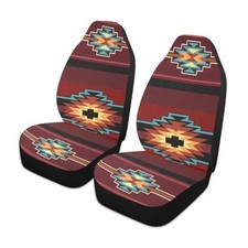 Native American Tribal Car Seat Covers Set of 2,Southwest Native Aztec Teal Red