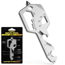 Key Shaped Pocket MultiTool 20-in1 Multi Tool, Stainless Steel Keychain Utili...