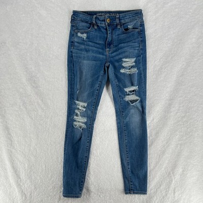 American Eagle Outfitters High Rise Jegging Jeans Womens 4 Blue Denim Distressed