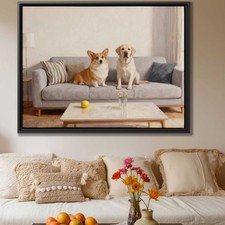 Oil Painting Corgi and Labrador Canvas Print Wall Art for Living Room Decor