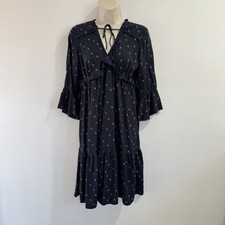 Ann Taylor LOFT Shirt Dress S Black Tulip Ruffle Peasant Dark Romantic Goth