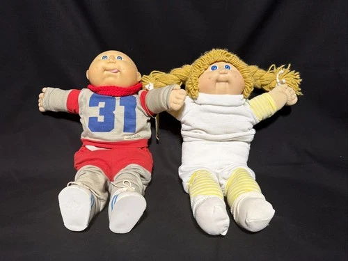 Lot of 2 Vintage Cabbage Patch Kids – 1985 Coleco Girl (Mold 2) + Boy w/ Tag