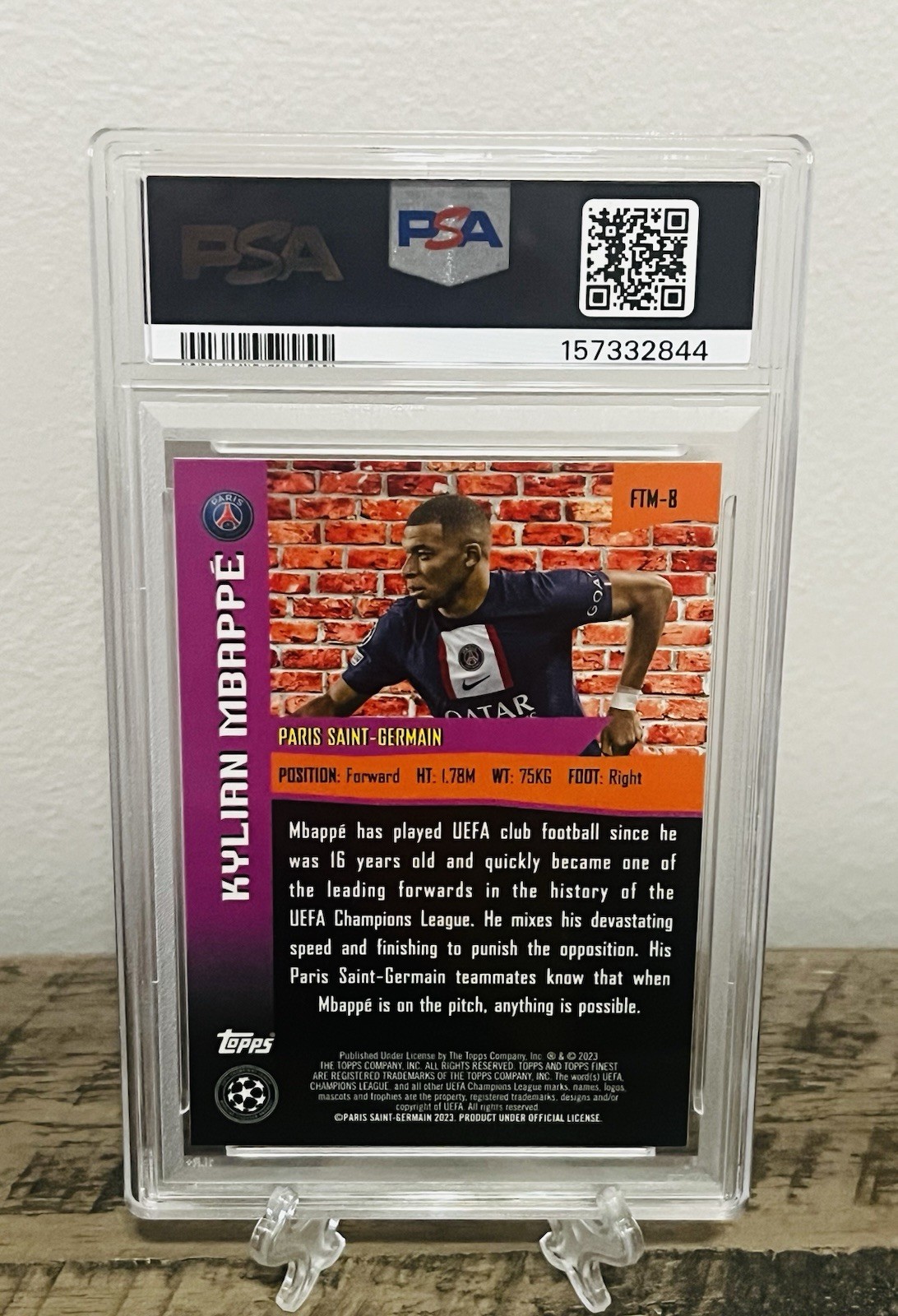 2022-23 Topps Finest UEFA Club Competition The Man Kylian Mbappe Case Hit PSA 10 view 6