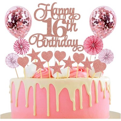 Tortendekoration Geburtstagszahl 16 Rosegold Glitzer Cake Topper Kinder 