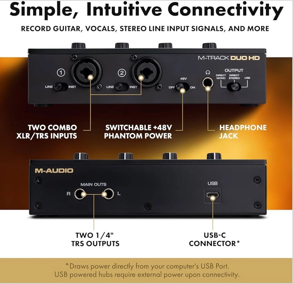 M-AUDIO M-Track Duo HD Audio Interface 24bit 192kHz for Recording, Streaming - Image 4 of 4