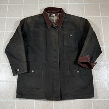 Denim and Co Vintage Canvas Barn Coat Green Chore Jacket Farm Work Size L