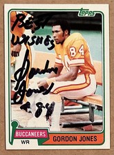 GORDON JONES AUTOGRAPHED 1981 TOPPS ROOKIE FOOTBALL CARD # 108 BUCCANEERS. rookie card picture