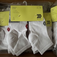 Kids All In Motion 6-Pairs Ankle Socks Size L 3-7 White Comfort NEW