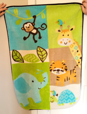 Garanimals Plush Safari 30" x 45" Blanket Tiger Monkey Giraffe Elephant Bird